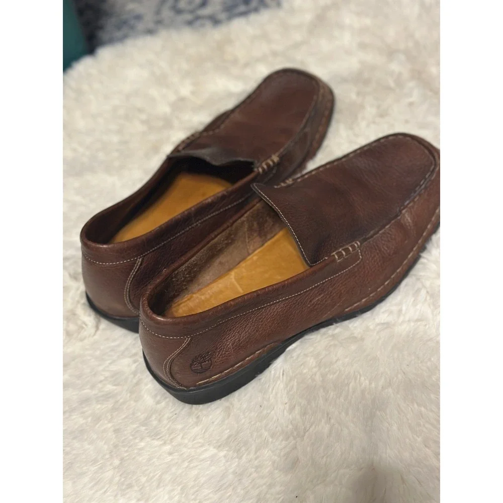 Timberland Mens Leather Loafers Brown Slip On Casual Dress Shoes‎